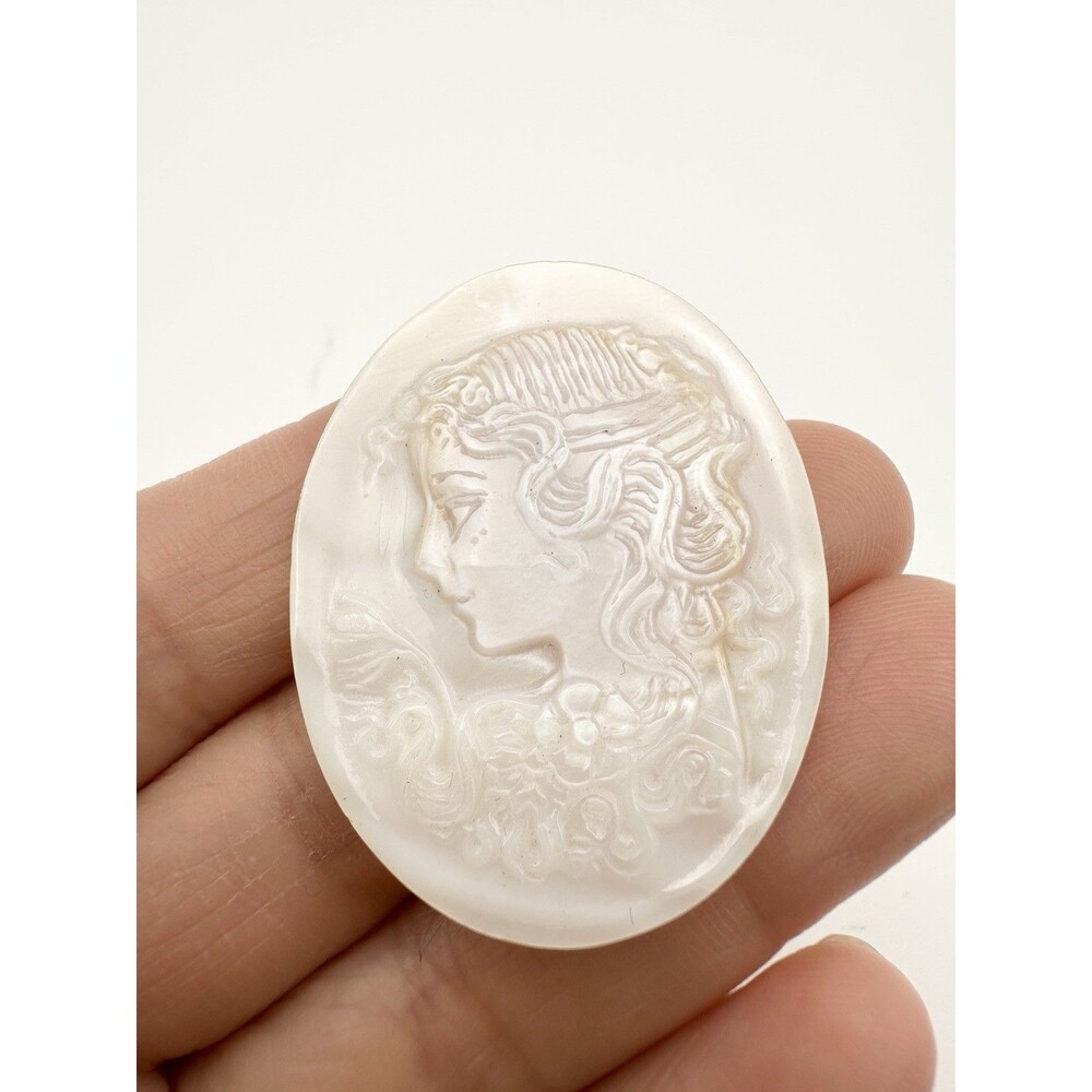 Vintage Hand-carved Mother of Pearl Girl Cameo Unmounted Oval